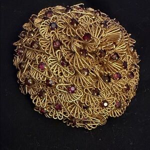 Elegant Gold and Red Brooch. Handmade